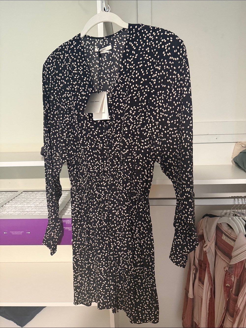 NWT Isabel Marat Black Long-Sleeve Dot Print Dress